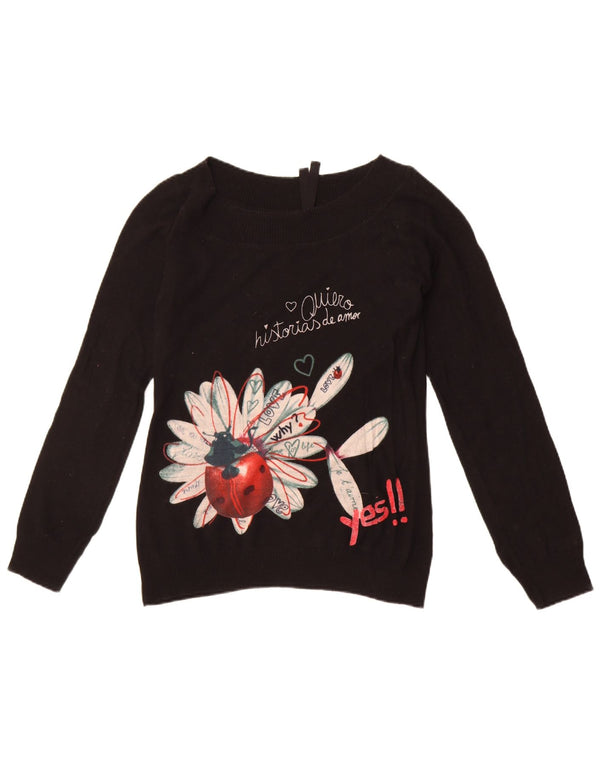 Desigual maglione da donna con scollo a barca con grafica UK 14 grande nero floreale