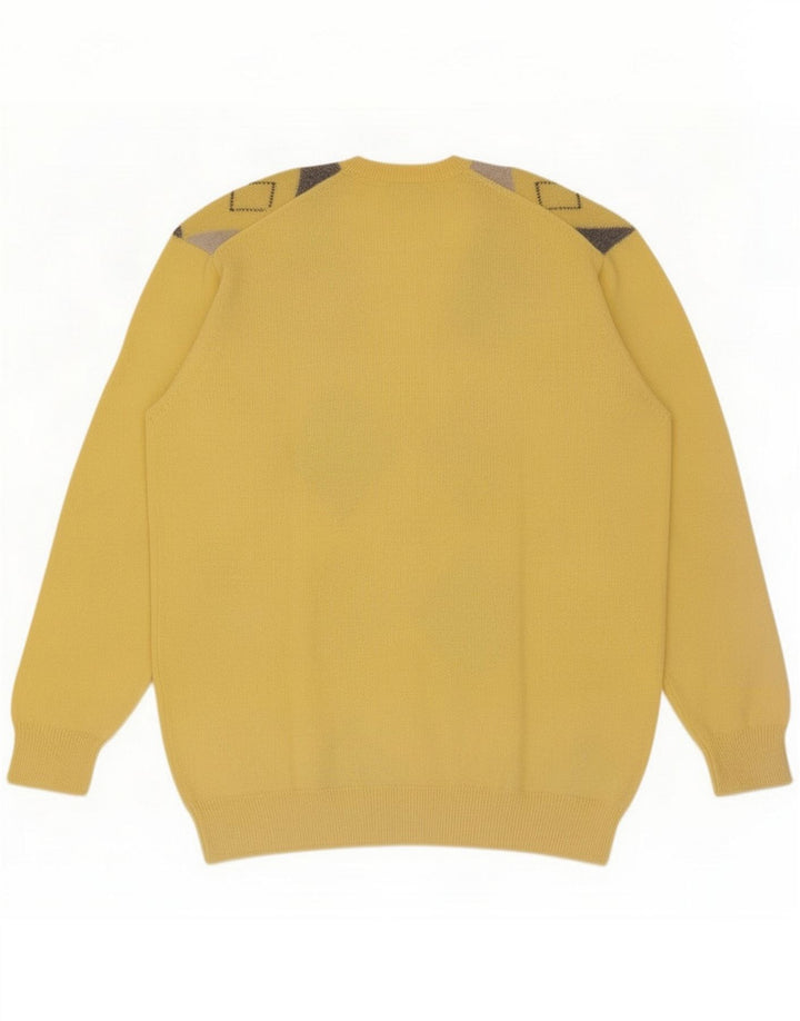 Braemar Maglione da uomo con scollo a V grande giallo a rombi/diamante
