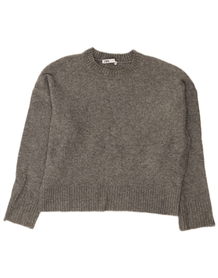 Maglione girocollo oversize da donna Zara UK 10 piccolo acrilico grigio