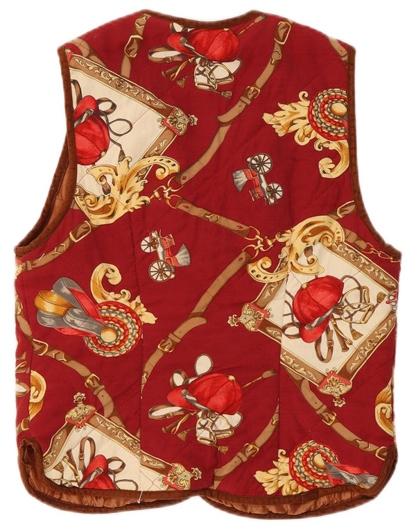 Gilet vintage da donna con motivo astratto da equitazione UK 12 rosso medio