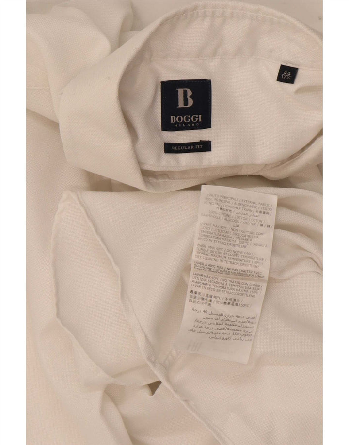Camicia Boggi da uomo vestibilità regolare taglia 44 17 1/2 XL cotone bianco