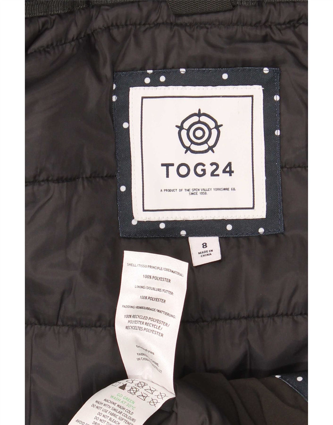 Tog 24 Giacca imbottita oversize con cappuccio da donna UK 8 Small Black Colourblock