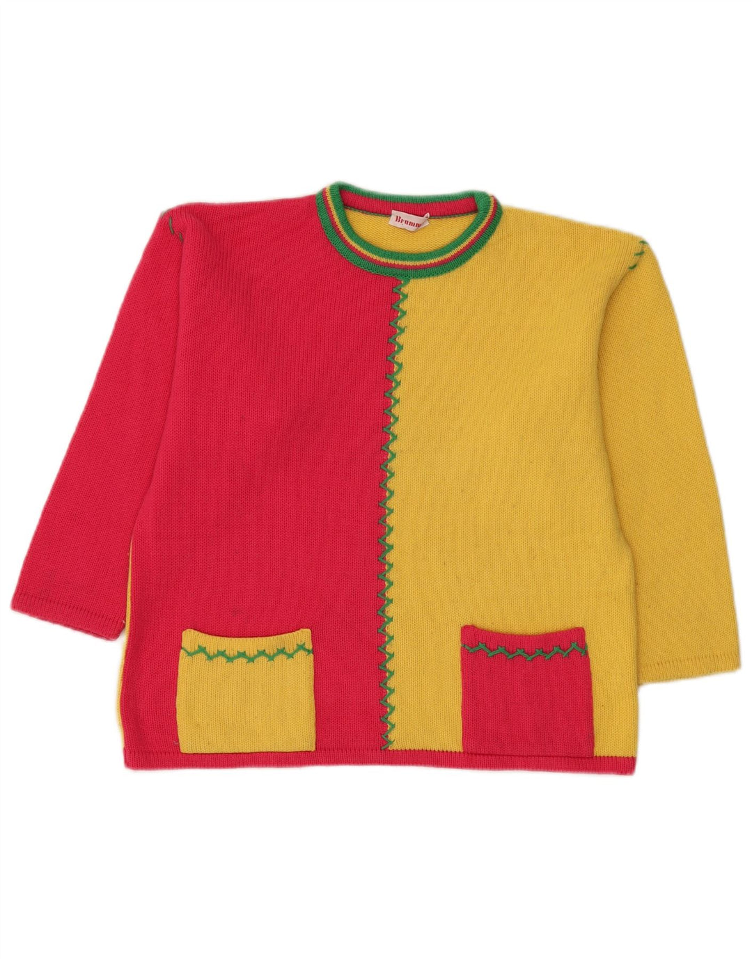 Maglione maglione girocollo da donna Brummell UK 12 blocco colore giallo medio