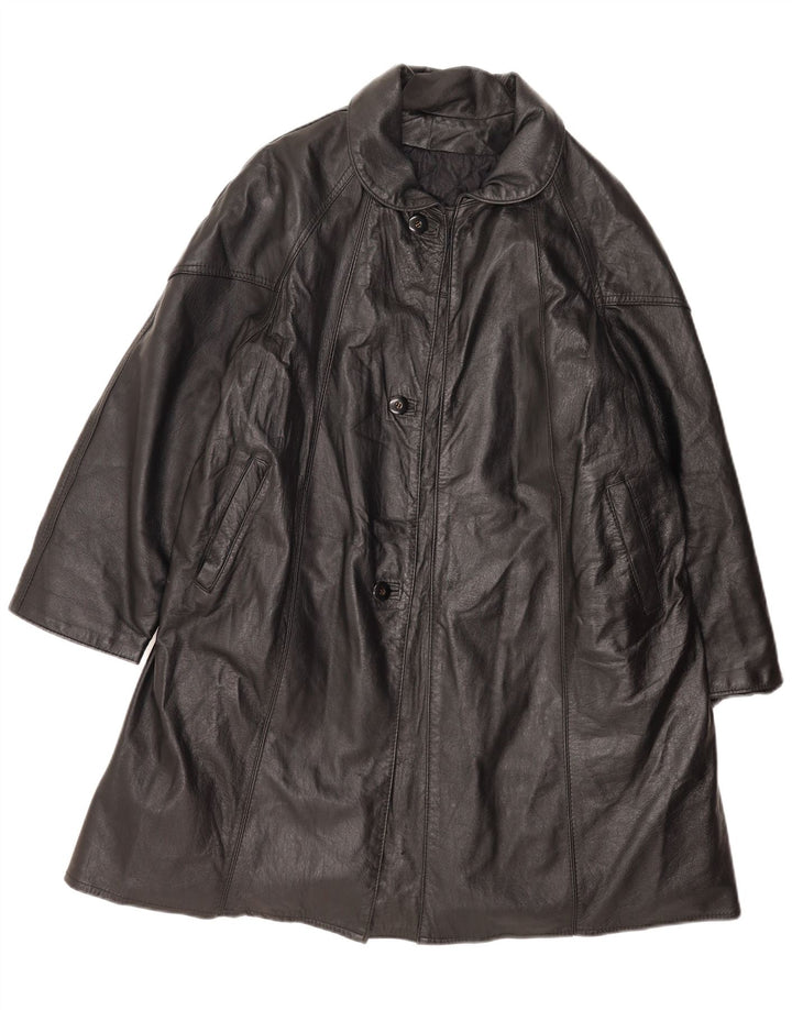 Cappotto in pelle vintage da donna UK 14 grande nero