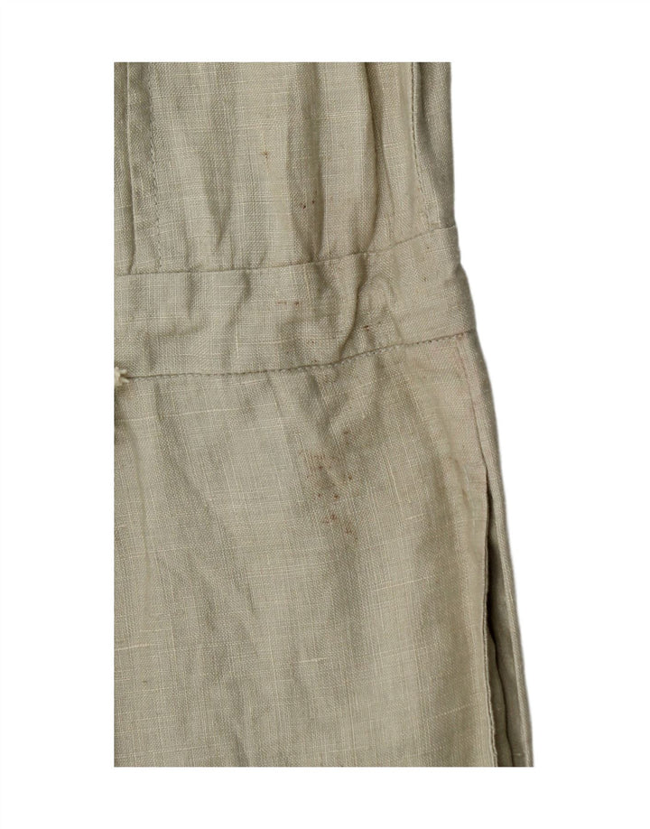 Tutina corta senza maniche da donna vintage UK 12 Lino kaki medio
