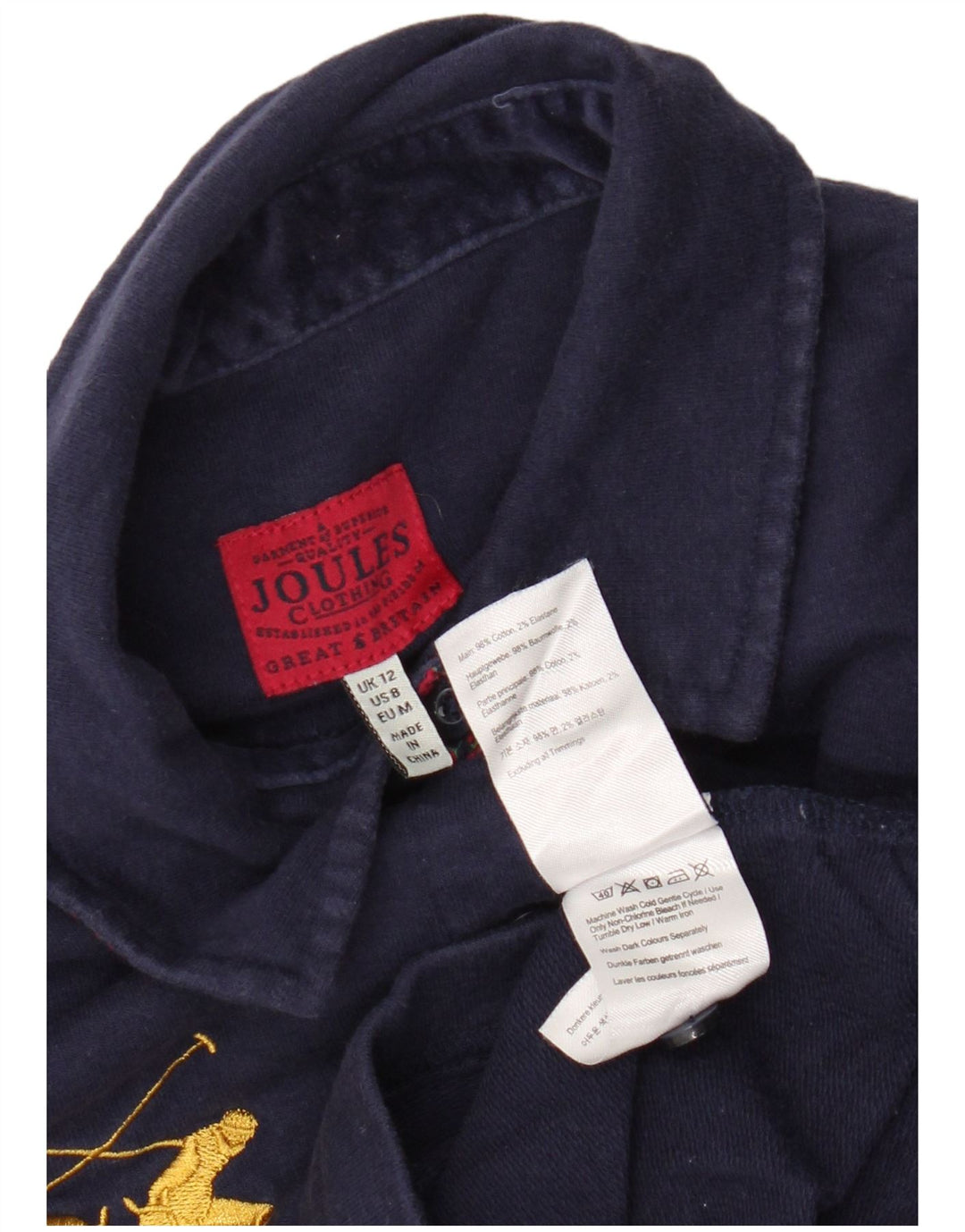 Polo grafica da donna a maniche lunghe Joules UK 12 cotone medio blu navy