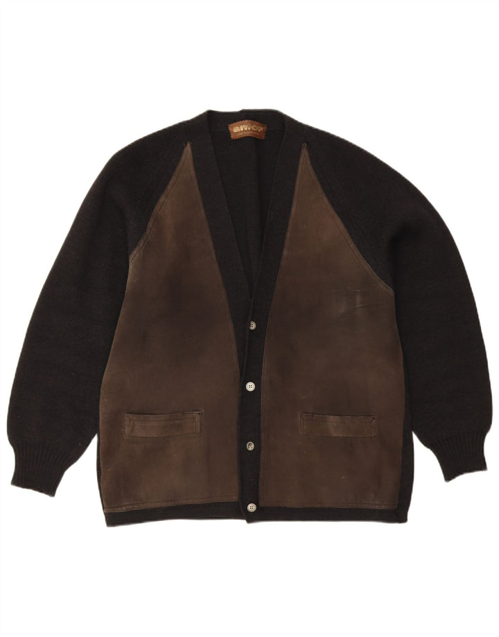 Maglione cardigan in pelle scamosciata da uomo Anfor EU 48 Camoscio color block nero medio