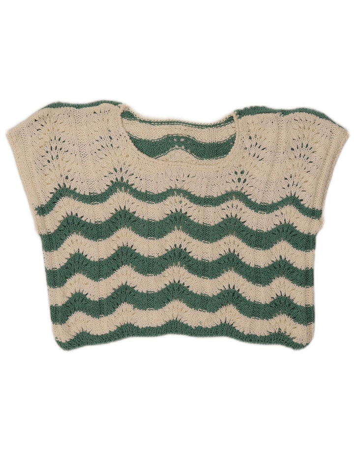 Canotta corta da donna all'uncinetto VINTAGE UK 14 Chevron verde medio