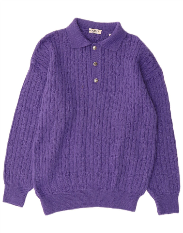 VINTAGE Maglione da uomo con collo alto in lana viola medio