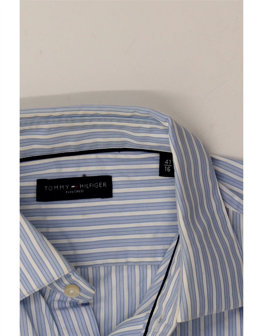 TOMMY HILFIGER Mens Tailored Shirt Size 41 Large Blue Striped Cotton Vintage Tommy Hilfiger and Second-Hand Tommy Hilfiger from Messina Hembry 