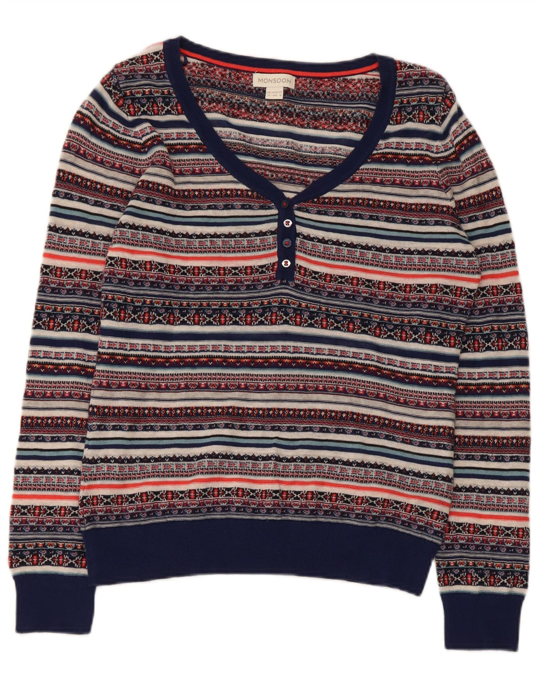 Maglione da donna con scollo a V Monsoon UK 12 Fair Isle medio multicolore