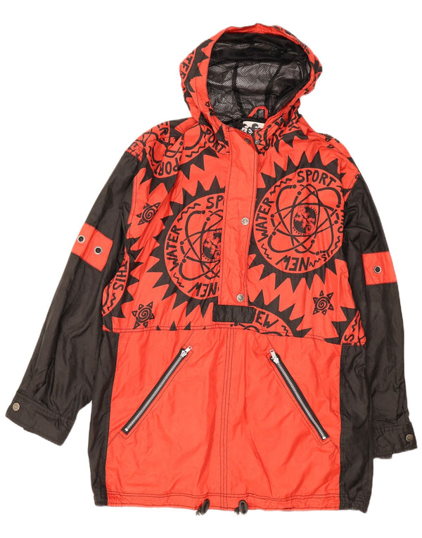 Giacca anorak grafica lunga da ragazza vintage 15-16 anni XL color block rosso