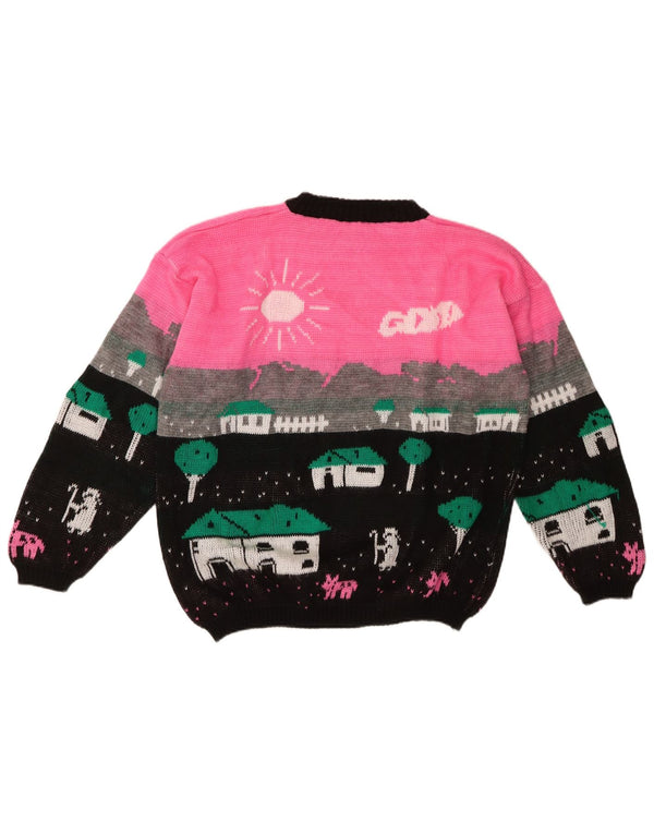 Maglione maglione girocollo da donna Alta Moda UK 16 Large Pink Colourblock in lana