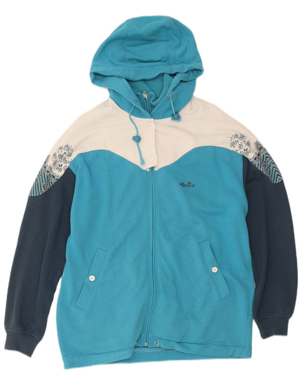 Maglione con cappuccio e zip vintage da donna Ellesse UK 10 Small Blue Colourblock