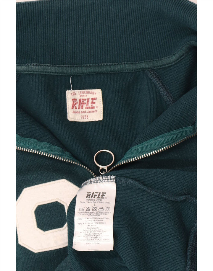 Felpa da uomo con collo con zip grafica Rifle, maglione grande, cotone verde