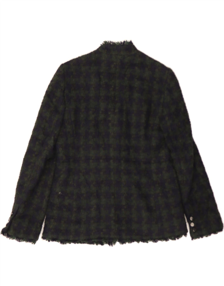 JAEGER Womens Open Blazer Jacket UK 12 Medium Green Houndstooth Acrylic Vintage Jaeger and Second-Hand Jaeger from Messina Hembry 