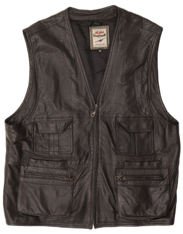 Gilet pratico in pelle da uomo Lindbergh UK 44 2XL Nero