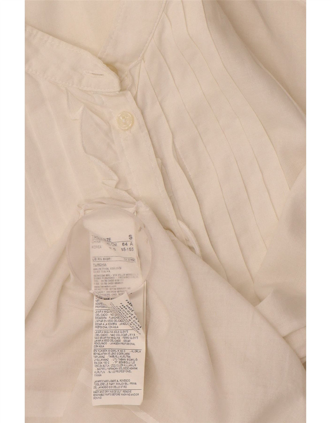 Camicia formale da donna Benetton con volant sul davanti UK 10 piccola in cotone bianco