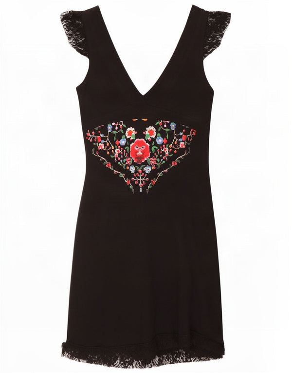 Desigual Abito da donna a linea A con grafica UK 18 XL Nero floreale