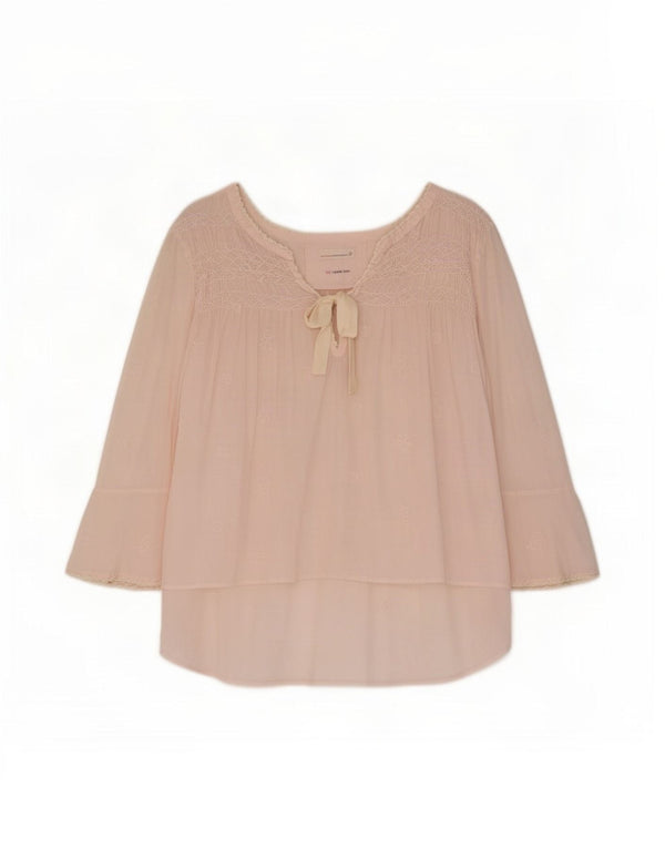 Odd Molly Top da donna a maniche lunghe con cravatta frontale trasparente UK 12 Rosa medio