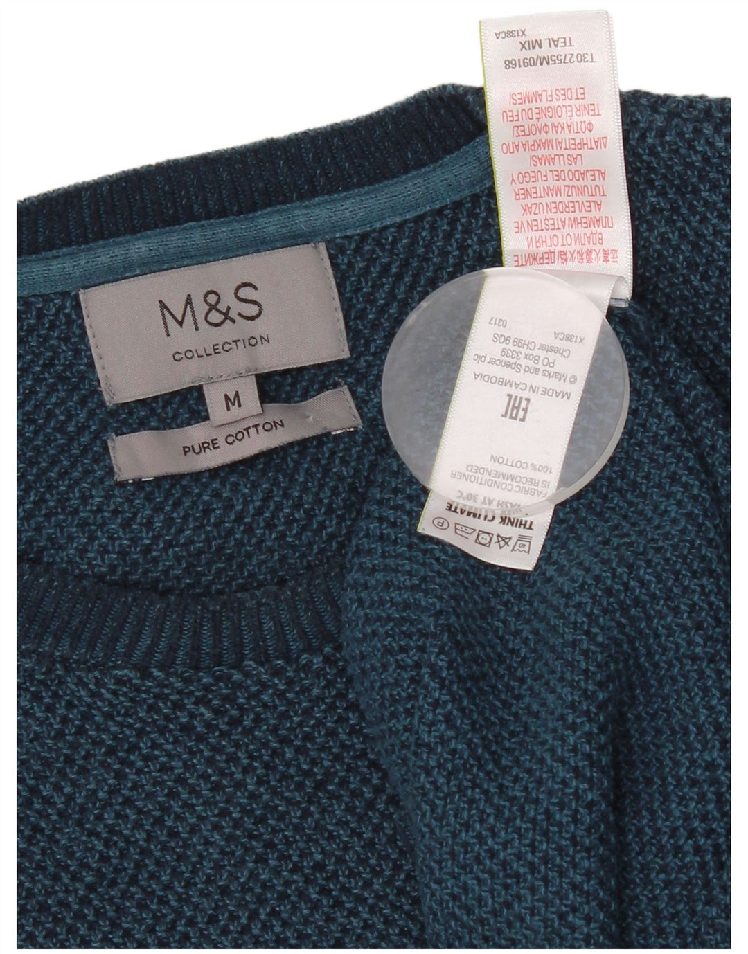 Maglione maglione girocollo da uomo Marks & Spencer in cotone blu medio