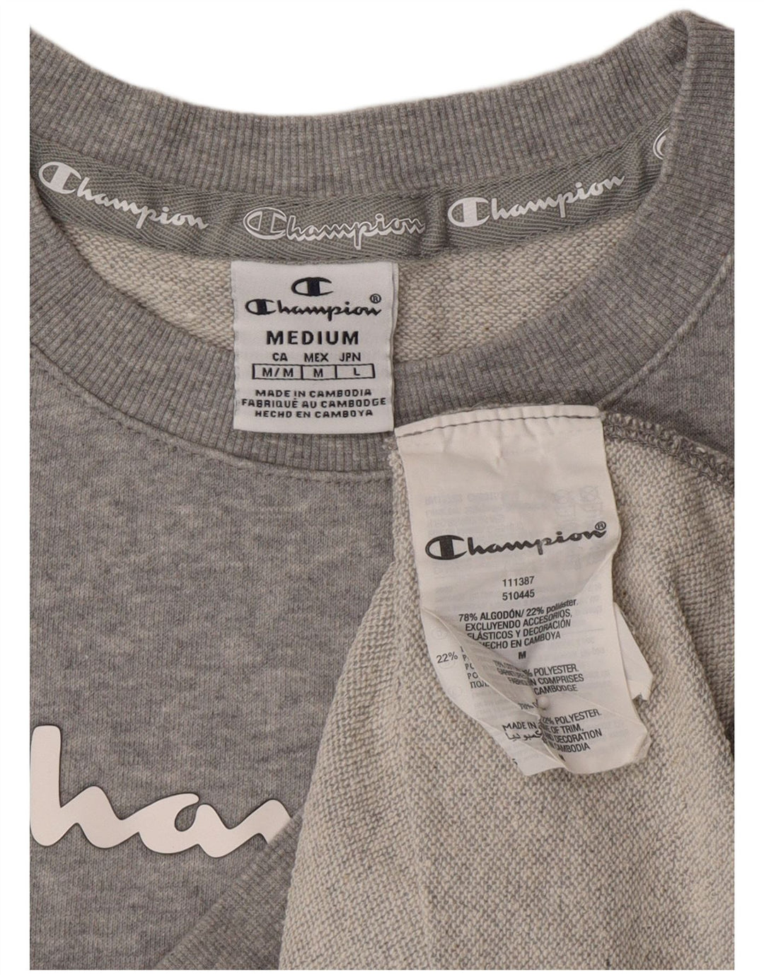 CHAMPION Womens Graphic Sweatshirt Jumper UK 14 Medium Grey Cotton