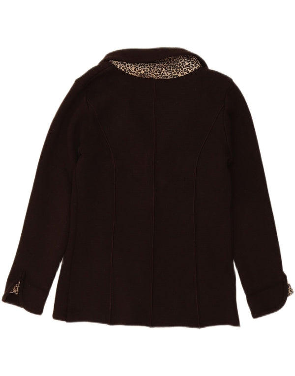 Giacca blazer vintage da donna in maglia aperta UK 16 grande stampa animalier marrone