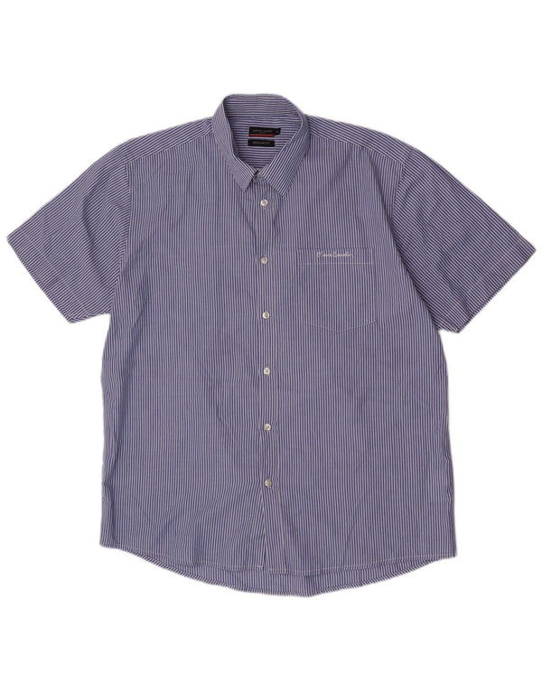 Camicia da uomo a maniche corte Regular Fit Pierre Cardin XL blu gessato