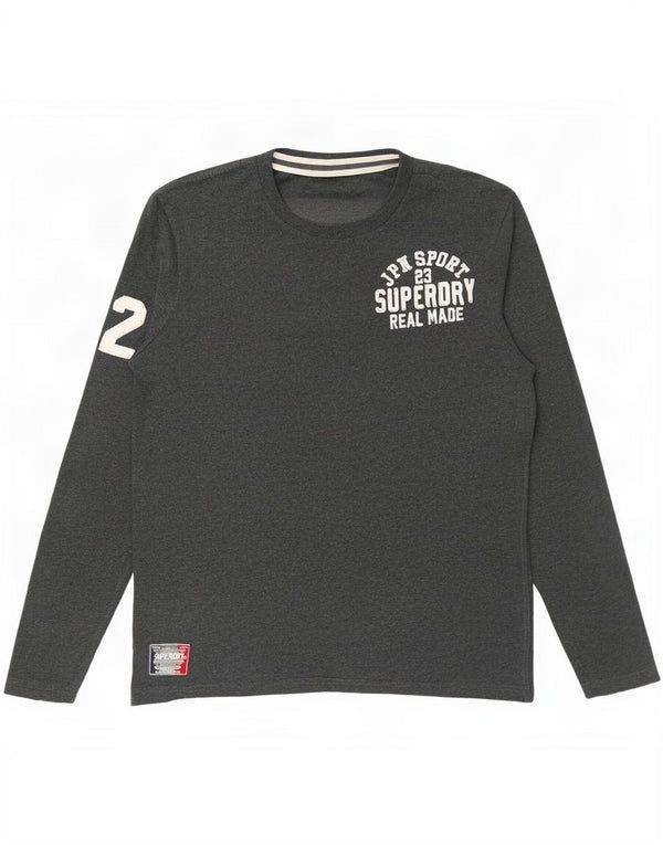 Top grafico da uomo a maniche lunghe Superdry 2XL in cotone grigio