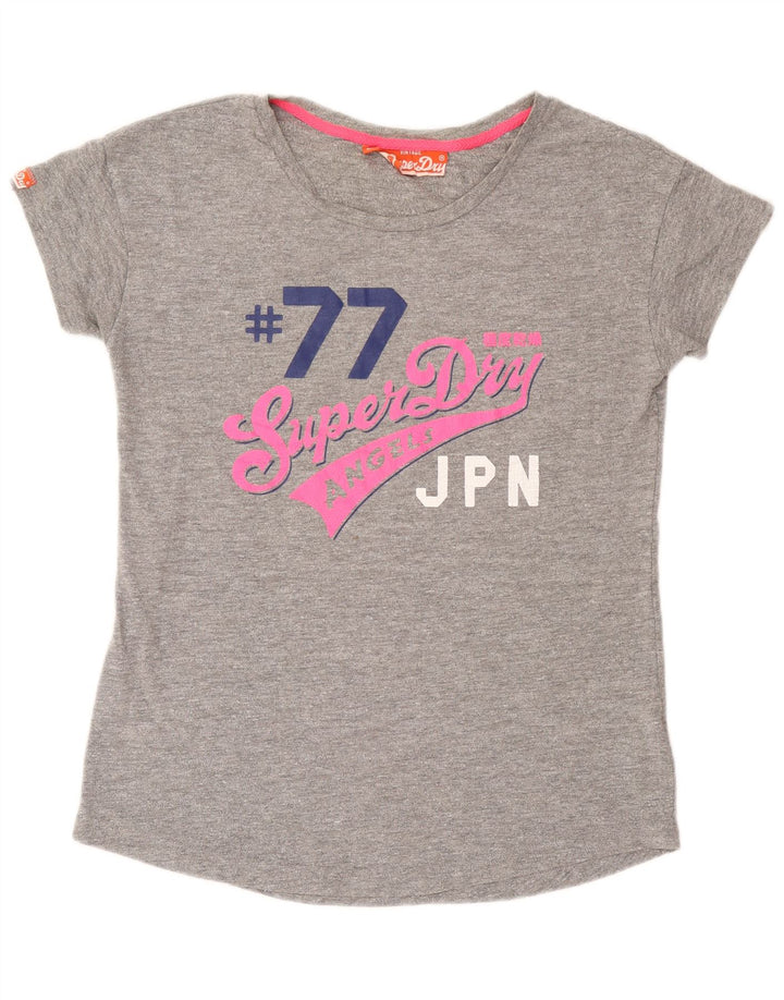 T-shirt grafica da donna Superdry Top UK 14 grande cotone grigio
