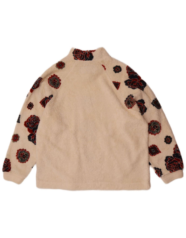 Maglione in pile da donna, vestibilità ampia, UK 14, grande, bianco sporco, sportivo floreale