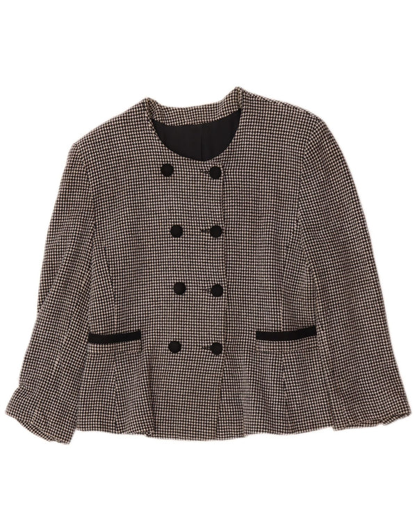 Giacca blazer doppiopetto vintage da donna UK 14 pied de poule medio nero