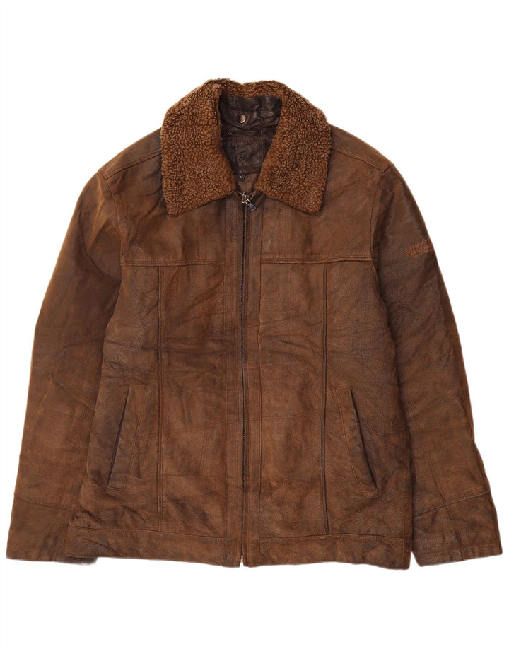 Giacca in pelle vintage da uomo UK 40 grande classica in pelle marrone