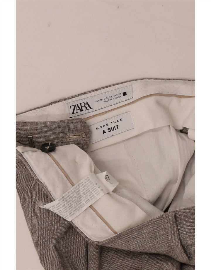 Pantaloni da abito dritti da uomo Zara EU 38 Small W30 L32 Poliestere grigio