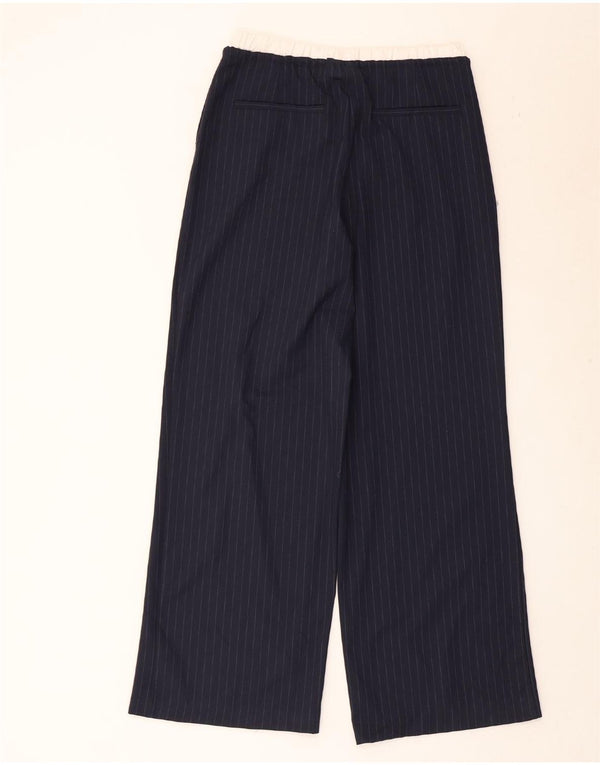 Pantaloni a gamba larga a vita alta da donna Zara XS poliestere a righe blu navy