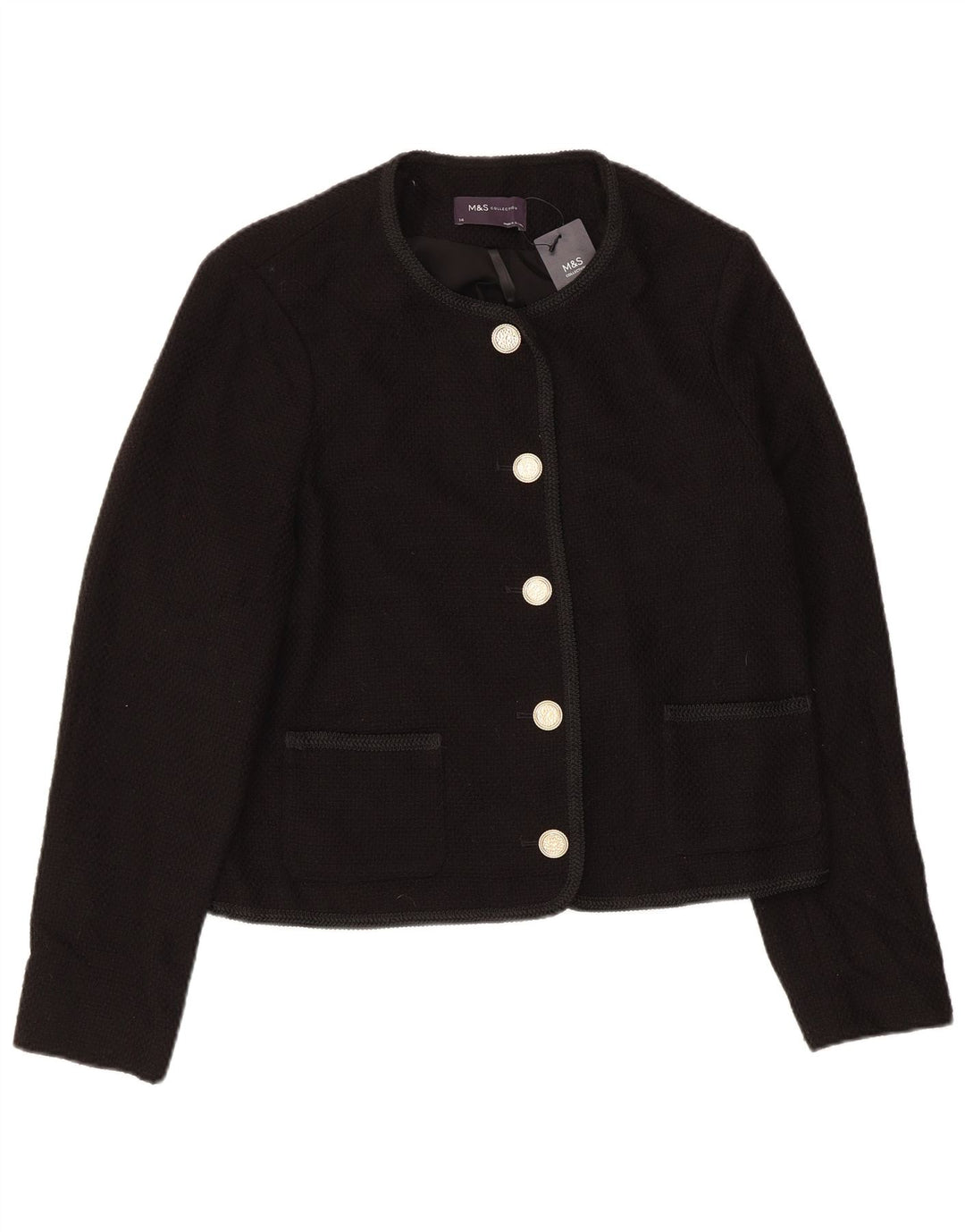 Giacca blazer a 5 bottoni Marks & Spencer da donna UK 14 grande cotone nero