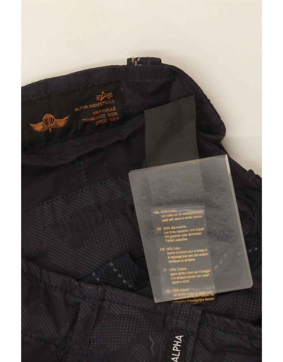 Pantaloncini cargo da uomo Alpha Industries W31 cotone mimetico medio blu navy