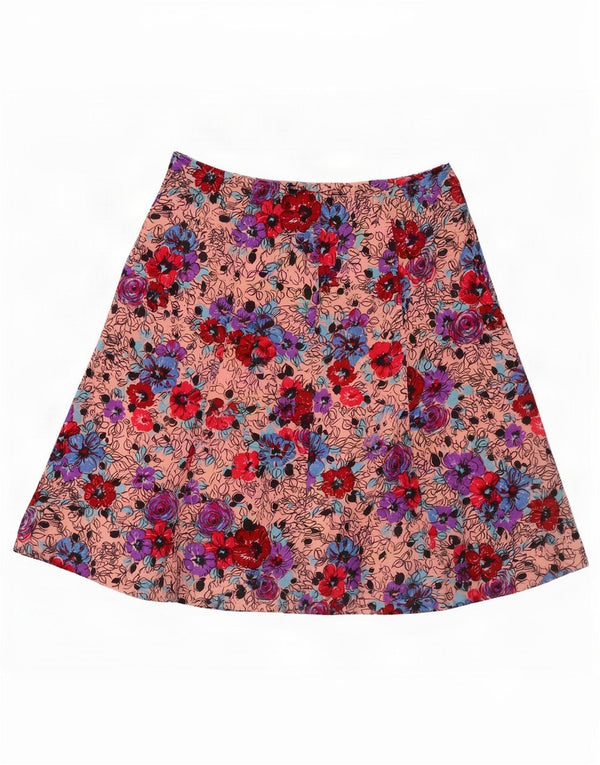 Gonna a trapezio da donna vintage IT 40 piccola W27 rosa floreale