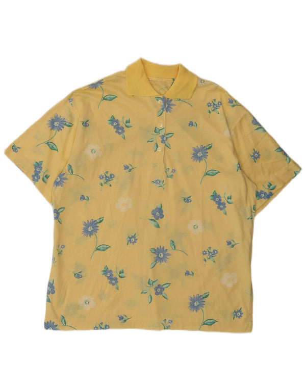 Polo vintage da donna UK 16 grande cotone floreale giallo