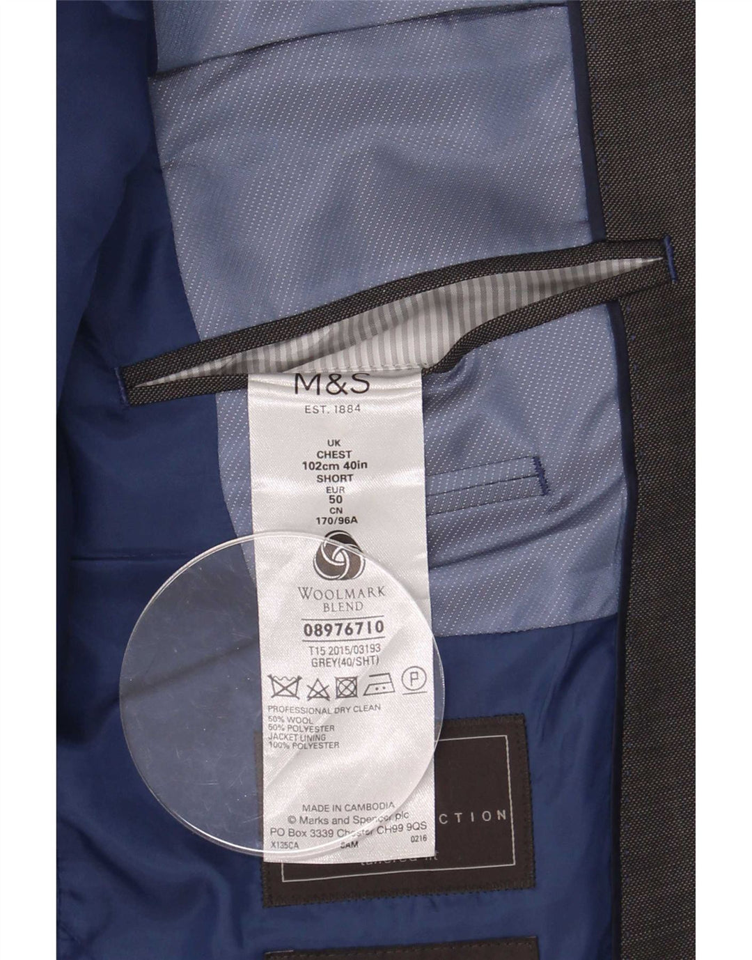Giacca blazer a 2 bottoni da uomo Marks & Spencer UK 40 lana grigio medio