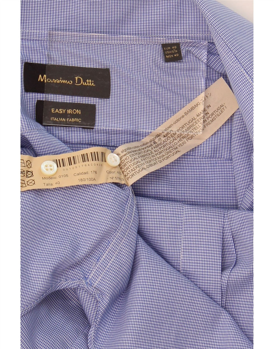 MASSIMO DUTTI Mens Shirt EU 40 Medium Blue Check Cotton Vintage Massimo Dutti and Second-Hand Massimo Dutti from Messina Hembry 