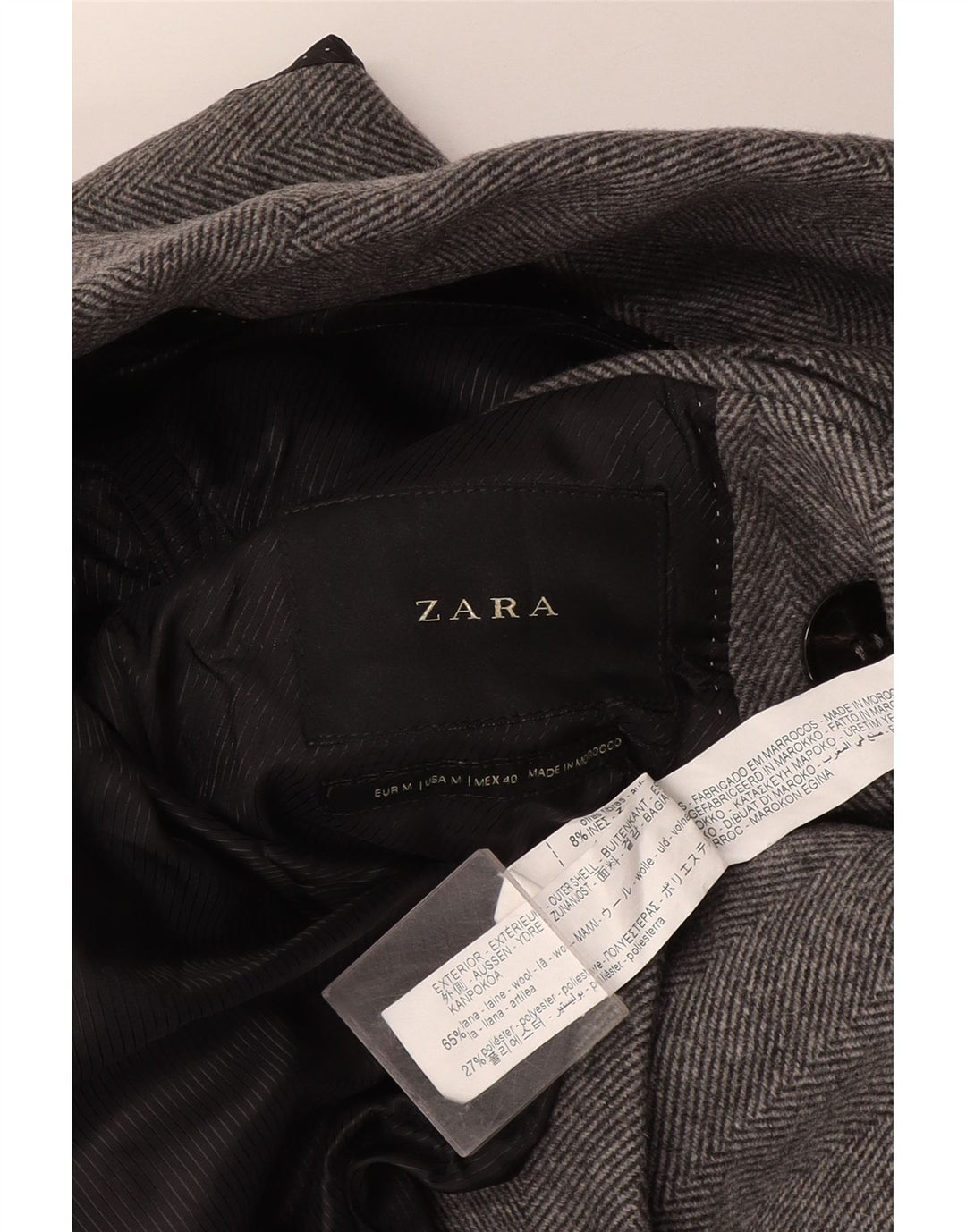 Cappotto doppiopetto da uomo Zara UK 38 Lana a spina di pesce grigio medio