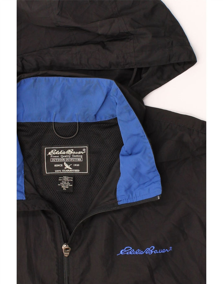 EDDIE BAUER Mens Hooded Rain Jacket UK 42 XL Black Polyester Vintage Eddie Bauer and Second-Hand Eddie Bauer from Messina Hembry 