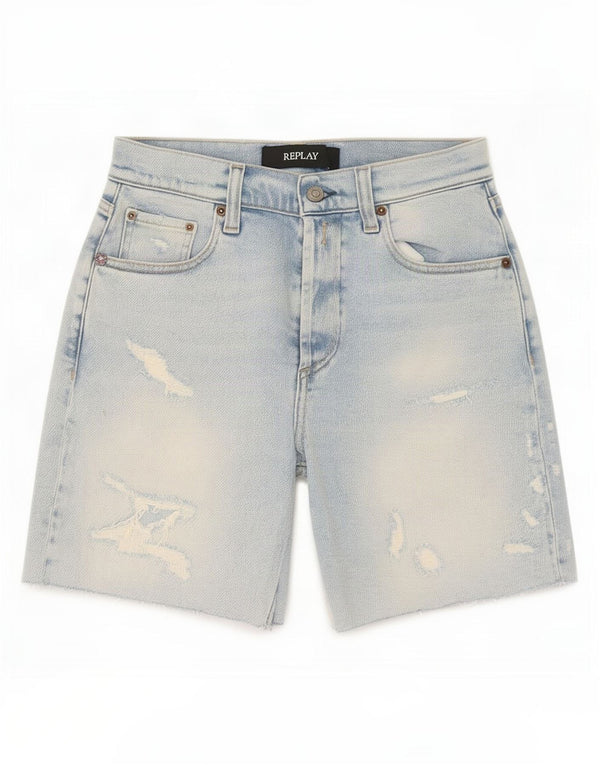 Replay Womens Distressed Denim Shorts Small W26 Blue Cotton