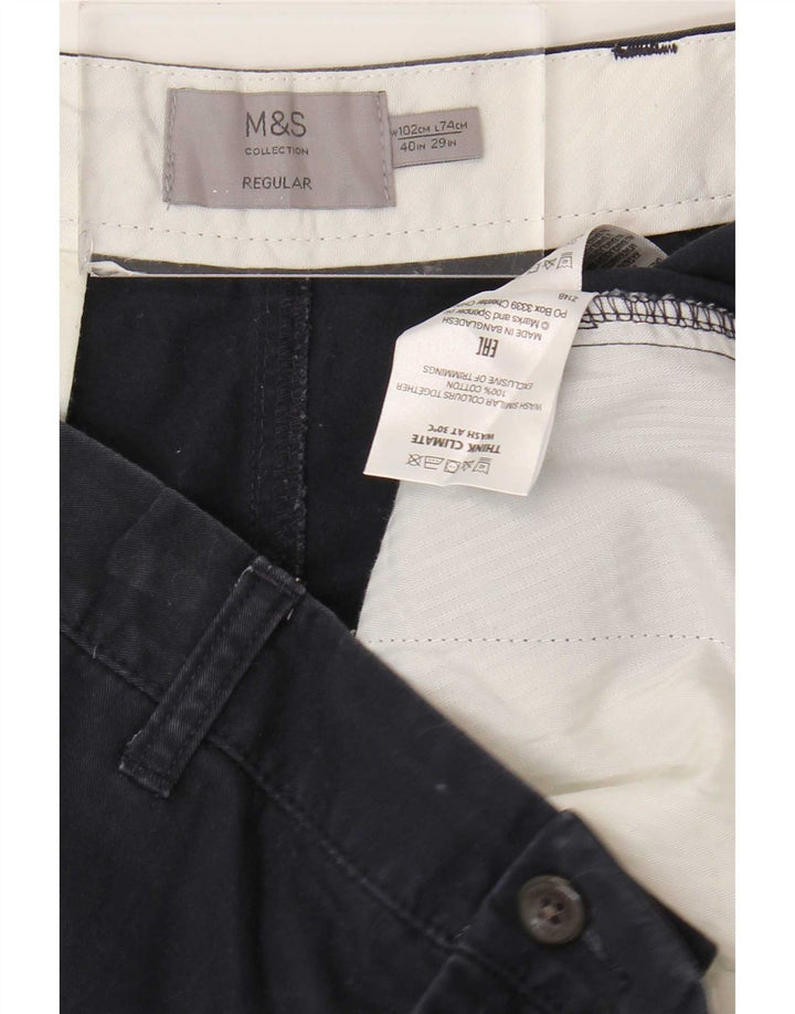 Pantaloni chino regolari da uomo Marks & Spencer W40 L29 cotone blu navy