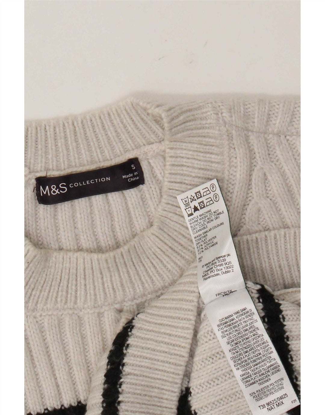Maglione maglione girocollo da donna Marks & Spencer UK 10 piccolo a righe bianche