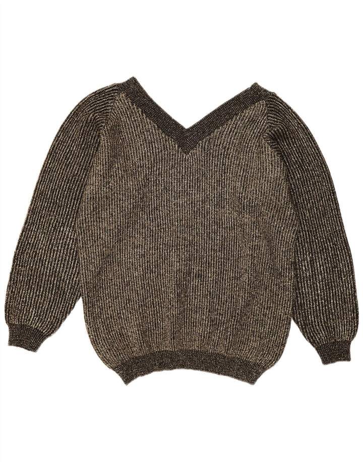 Maglione vintage da donna oversize con scollo a V EU 40 medio oro screziato