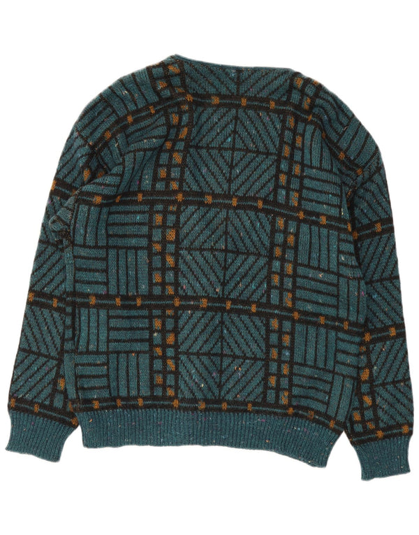 Maglione cardigan oversize da donna vintage UK 18 XL verde geometrico