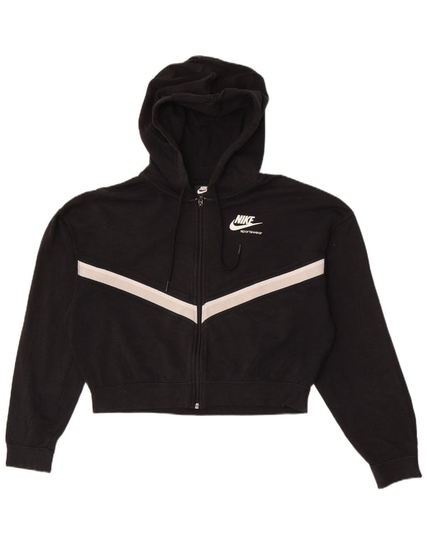 Felpa con cappuccio e zip oversize corta da donna Nike UK 10 Small Black Colourblock