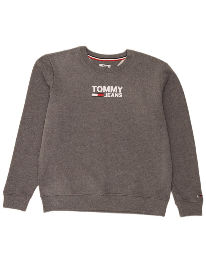Tommy Hilfiger Felpa grafica da uomo Maglione grande cotone grigio
